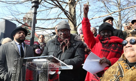 Manhattan Democratic Party chair Keith Wright attends the unveiling of the “Gate of the Exonerated” in Harlem on Dec. 19, 2022.