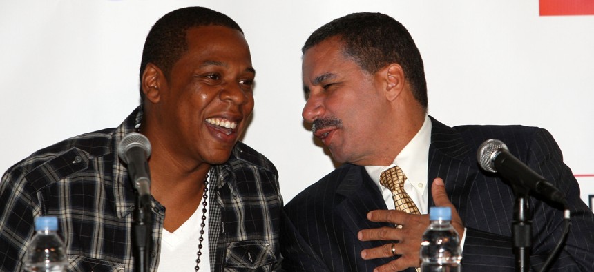 Jay-Z and ex-Gov. David Paterson at a press conference in 2009.