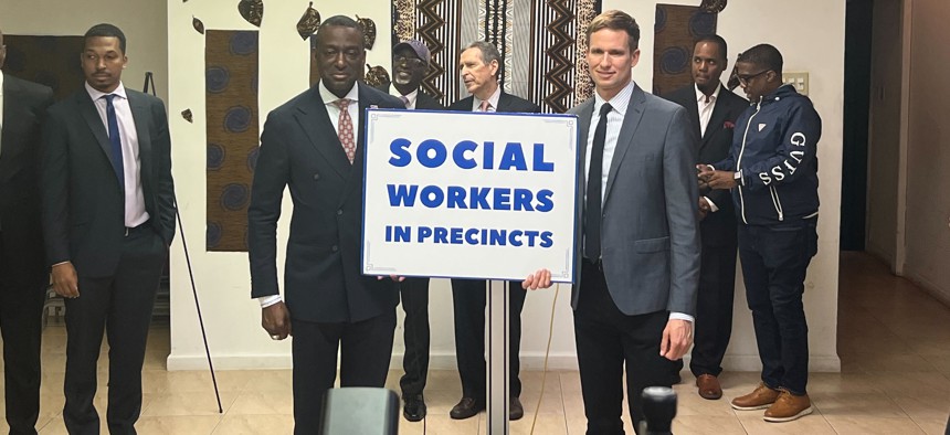 Councilmembers Yusef Salaam and Erik Botcher at press conference