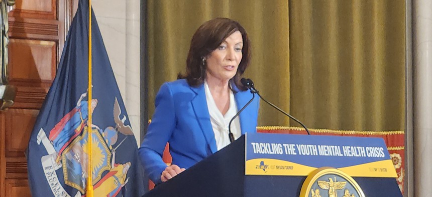 Gov. Kathy Hochul spoke about how she sees social media use impacting young people in her family.