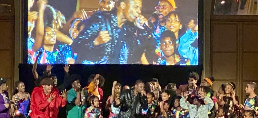 Hip hop legend Doug E. Fresh performs on stage at SCAN-Harbor’s gala at the Plaza Hotel in Manhattan Wednesday.