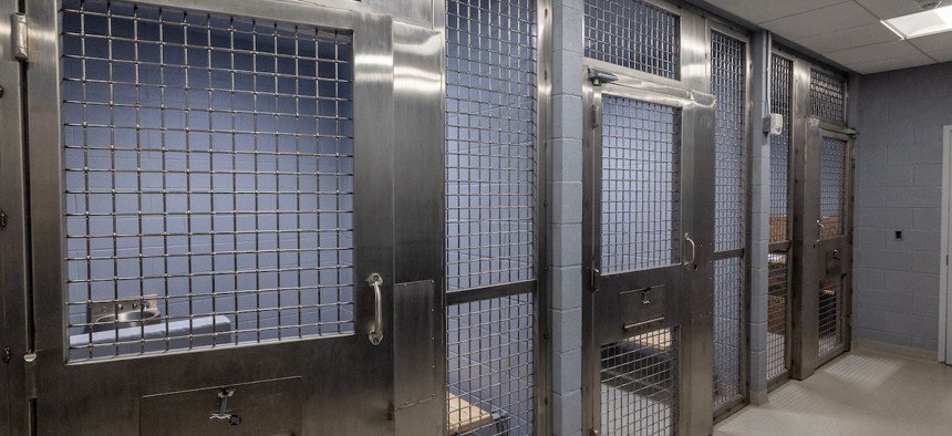 Holding cells at the Rockville Centre, N.Y. police department.