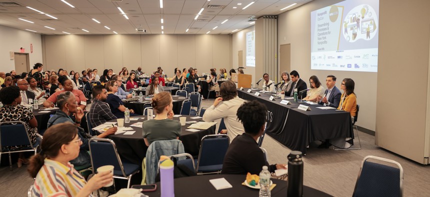 Attendees at New York Nonprofit Media's 2024 Opcon at Hebrew Union College on June 6, 2024.