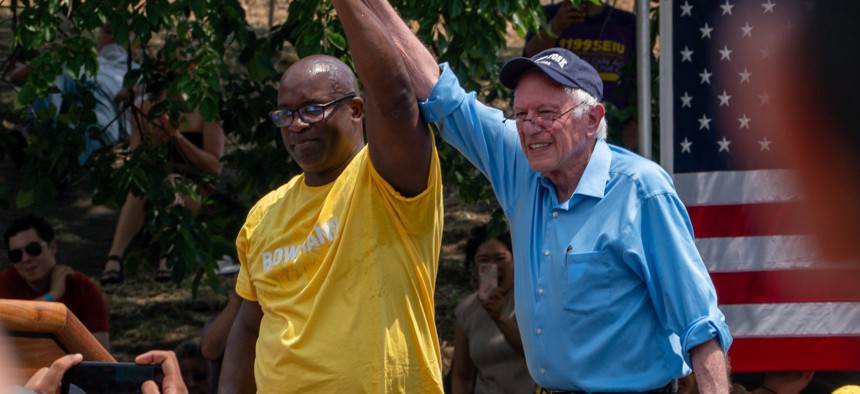 U.S. Sen. Bernie Sanders (right) attended a rally in the South Bronx to mobilize voters in support of Rep. Jamaal Bowman (left) on June 22, 2024.