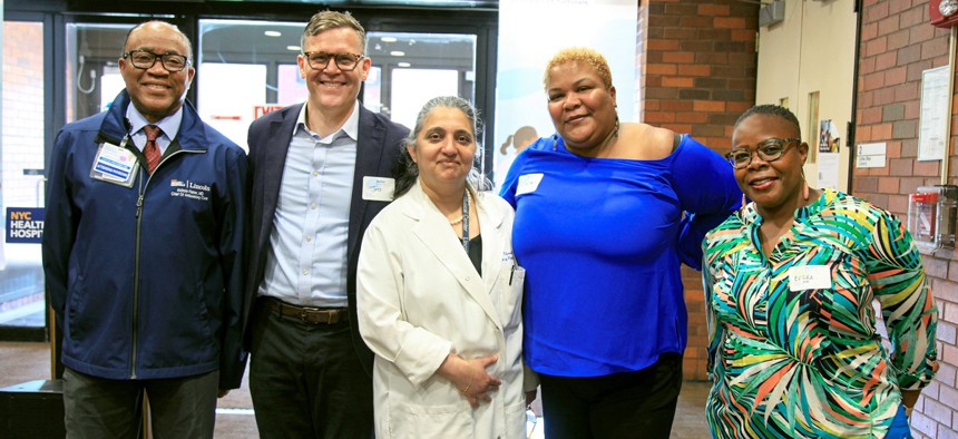 (Left to Right) Lincoln Hospital Chair of Ambulatory Care Dr. Akinola Fisher; ACS Commissioner Jess Dannhauser; Lincoln Hospital Chair of Pediatrics Dr. Shefali Khanna; ACS Deputy Commissioner Luisa Linares; Senior Advisor at ACS Zelika Compaore