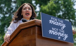 Rep. AOC speaks at a rally for fellow socialist Rep. Jamaal Bowman.