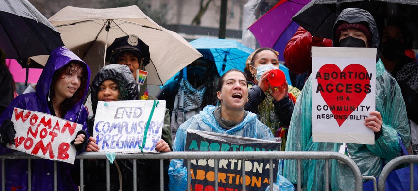 Abortion rights activists rallied in New York City in March.