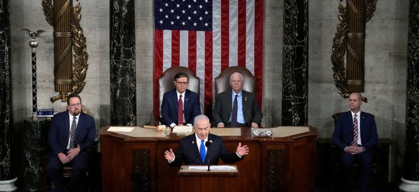 Israeli Prime Minister Benjamin Netanyahu addresses a joint session of Congress on July 24, 2024.