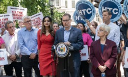 Assembly Member Jenifer Rajkumar, left of center, and Manhattan Borough President Mark Levine, center, are both possible comptroller candidates.