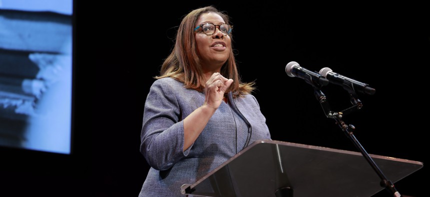 State Attorney General Letitia James speaks at the 38th Brooklyn Tribute to Martin Luther King, Jr. on Jan. 15, 2024.