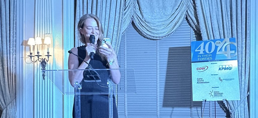 Outgoing New York City Fire Commissioner Laura Kavanagh delivers a keynote speech at City & State's 40 in their 40's event at Sixty Pine Street in Lower Manhattan on Tueseday.