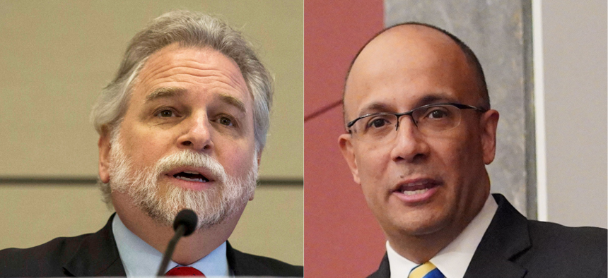 New York City Mayor Eric Adams’ corporation counsel nominee Randy Mastro, left, and Gov. Kathy Hochul’s chief judge nominee Hector LaSalle, right.