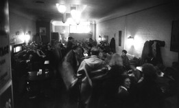 Members of the Village Independent Democrats meet for a primary night count at the Limelight Cafe in 1961.