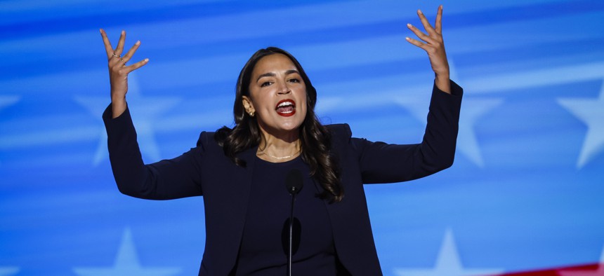 Rep. Alexandria Ocasio-Cortez speaks at the Democratic National Convention on June 19, 2024.