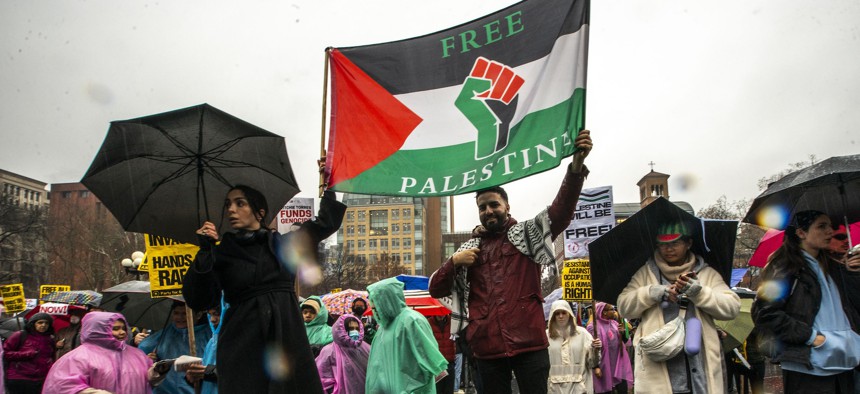 Pro-Palestinian protesters rally in New York City on March 2, 2024.