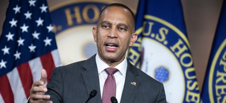 House Minority Leader Hakeem Jeffries speaking at the U.S. Capitol complex in July.