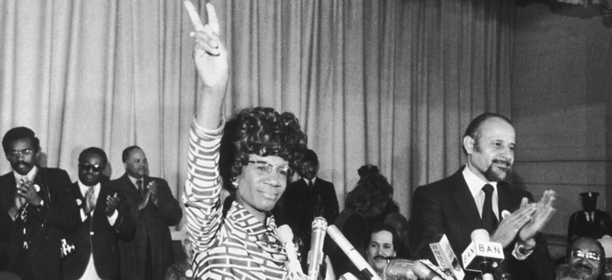 Rep. Shirley Chisholm announces her candidacy for president at the Concord Baptist Church in Brooklyn on Jan. 25, 1972.