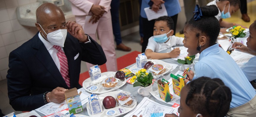 New York City Mayor Eric Adams joins parents activating "NYC Scholarship Accounts" at PS 169 in the Bronx on May 13, 2022.