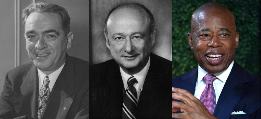 New York City Mayors William O’Dwyer, Ed Koch and Eric Adams