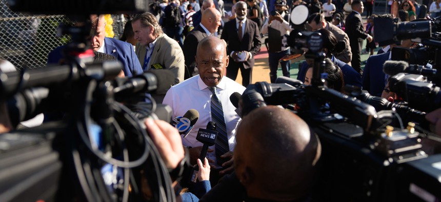 New York City Mayor Eric Adams speaks with the press on Thursday Sept. 5.