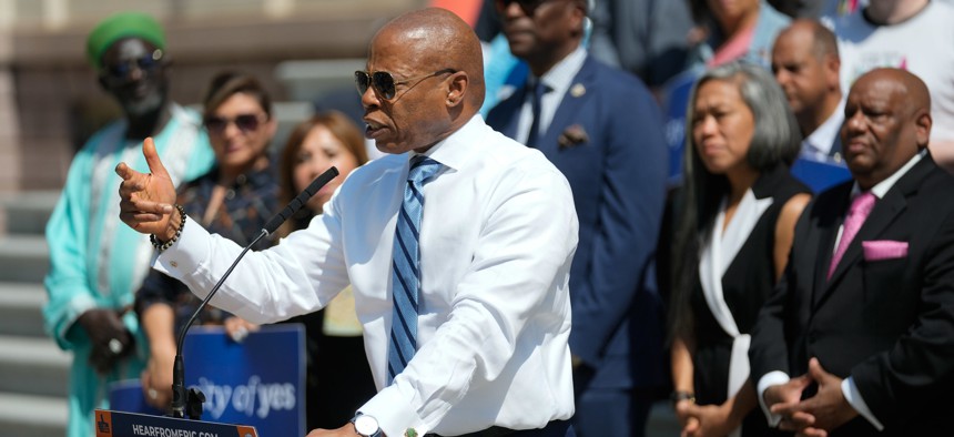 New York City Mayor Eric Adams hosts a rally in support of the housing component in his City of Yes plan on April 29, 2024.