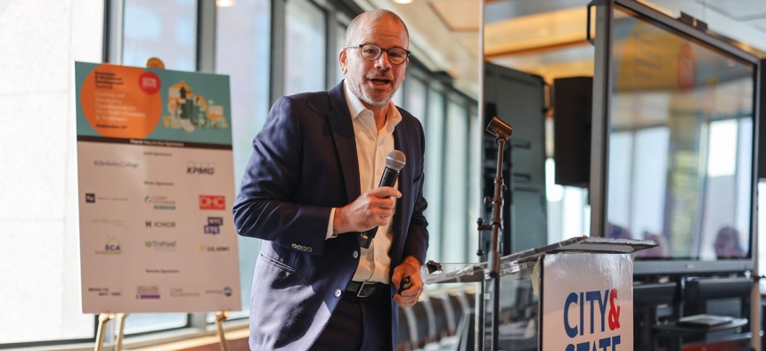 New York City Economic Development Corporation CEO Andrew Kimball speaks at City & State’s Economic Development and Workforce Summit at the Museum of Jewish Heritage in Lower Manhattan.