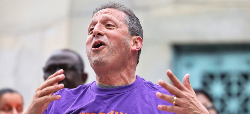 Brad Lander speaks at a WFP rally in 2021. The party endorsed him for comptroller.