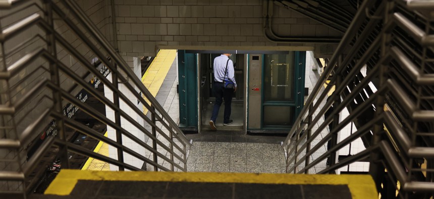 A person enters the elevator in the Atlantic Avenue-Barclays Center subway station on June 23, 2022.