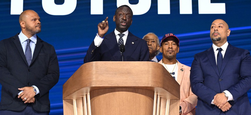 Yusef Salaam speaks at the Democratic National Convention in Chicago. 