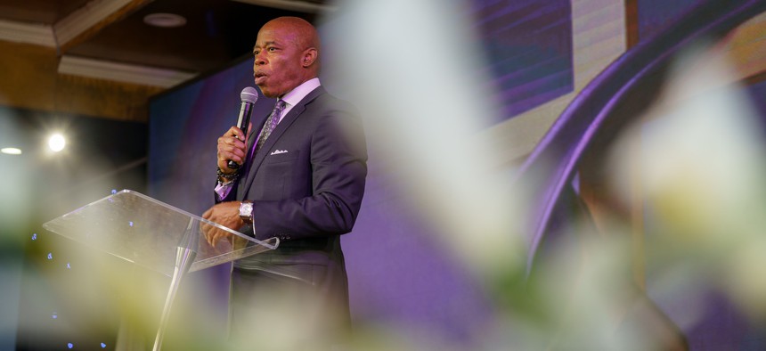 New York City Mayor Eric Adams speaks at a church service the weekend after the feds raided members of his administration.