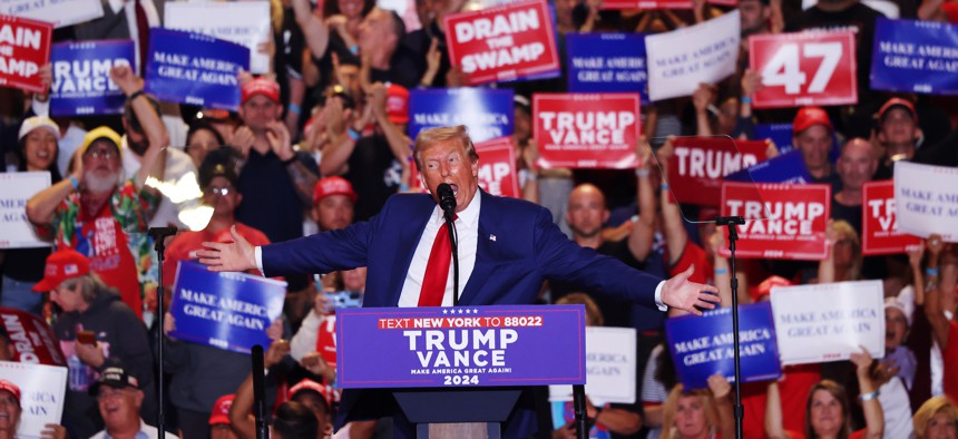 Trump spoke at the Nassau Coliseum on Wednesday.