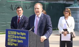 Former Rep. Lee Zeldin speaks against the Equal Rights Amendment at a rally in Albany.