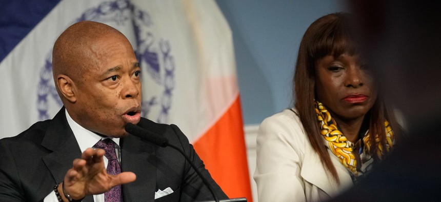 New York City Mayor Eric Adams, left, and chief adviser Ingrid Lewis-Martin, right.