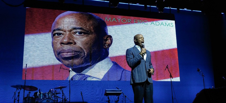 New York City Mayor Eric Adams spoke at the Gospel Explosion concert at the Lehman Center for the Performing Arts in the Bronx on Saturday.