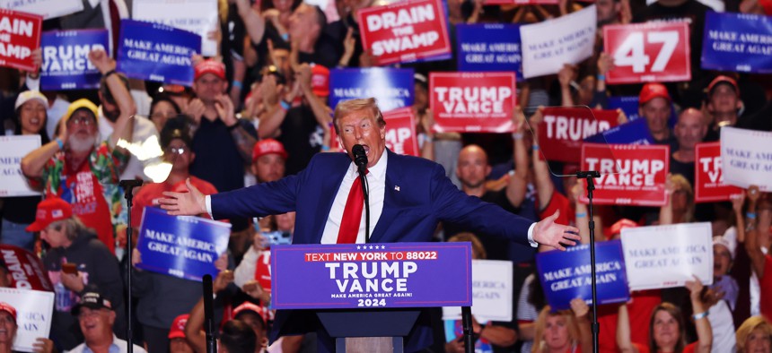 Former President Donald Trump holds a campaign rally at Long Island’s Nassau Coliseum on Sept. 18, 2024.