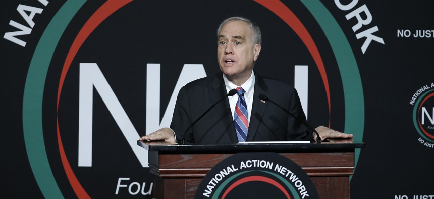 State comptroller Thomas DiNapoli speaks during the National Action Network's Women's Empowerment Luncheon on April 11, 2024.