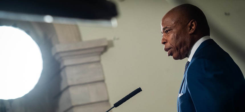 New York City Mayor Eric Adams at his weekly press conference on Oct. 15.