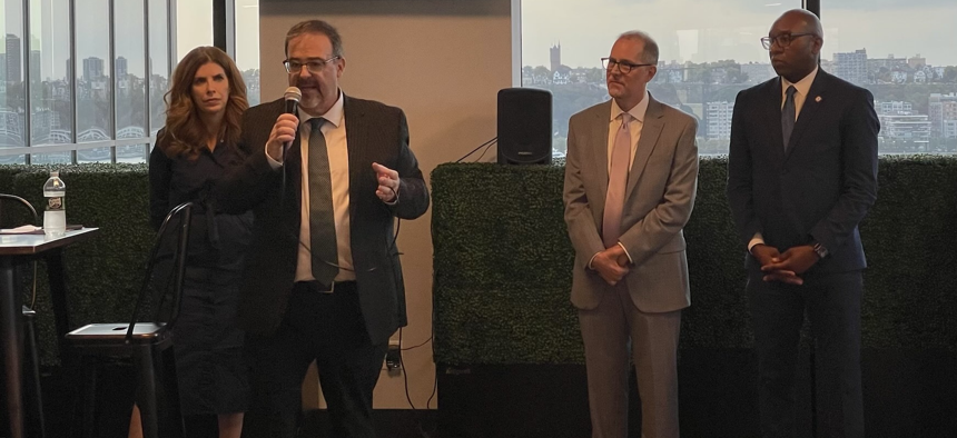 From left, Council Member Julie Menin, candidate Dermot Smyth, Manhattan Borough President Mark Levine and Queens Borough President Donovan Richards.