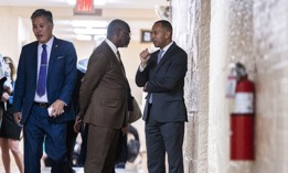 Reps. Greg Meeks and Hakeem Jeffries chat in the Capitol in 2022.