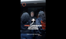 A screengrab from the New York Working Families Party’s new digital ad shows WFP Co-Directors Jasmine Gripper and Ana María Archila confronting “fake candidate” Anthony Frascone, the WFP nominee for the 17th Congressional District.