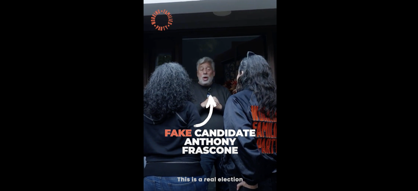 A screengrab from the New York Working Families Party’s new digital ad shows WFP Co-Directors Jasmine Gripper and Ana María Archila confronting “fake candidate” Anthony Frascone, the WFP nominee for the 17th Congressional District.