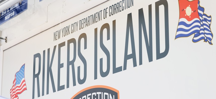 The entrance to the Rikers Island jail complex in New York City. 