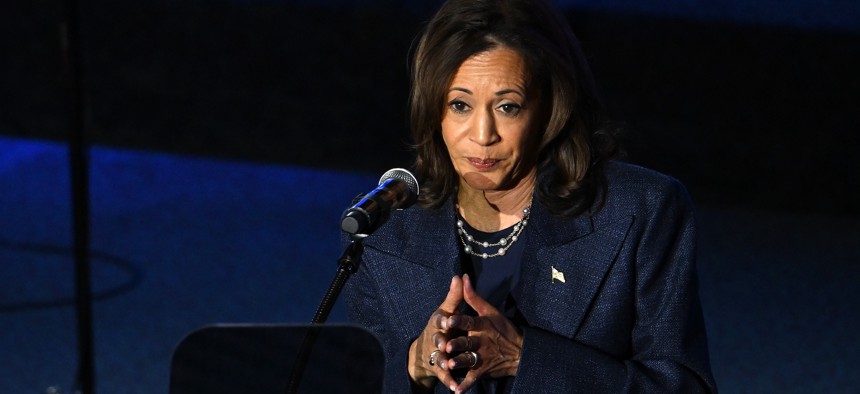 Vice President Kamala Harris speaks at a church service in Detroit on Nov. 3, 2024.