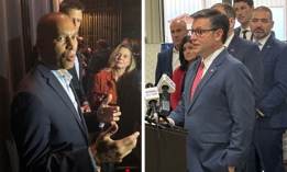 House Speaker Mike Johnson, right, and House Minority Leader Hakeem Jeffries, both visited the 19th Congressional District on Nov. 1, 2024.