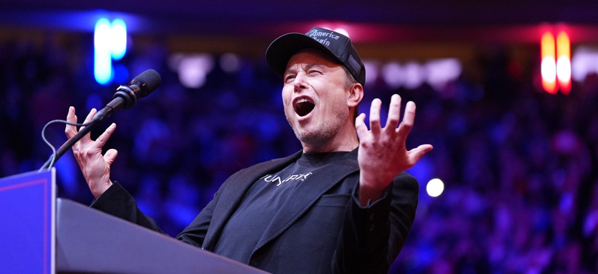 Elon Musk speaks at a rally in support of former President Donald Trump at Madison Square Garden on Oct. 27, 2024.