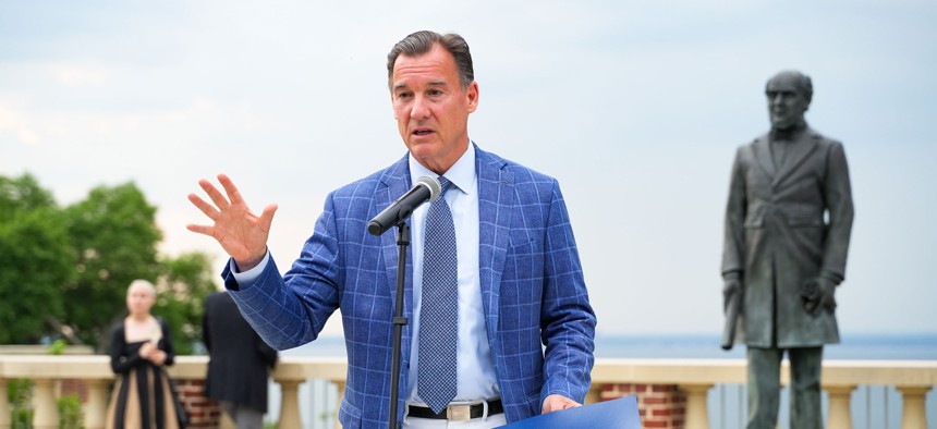 Democratic Rep. Tom Suozzi speaks at the Preservation Long Island 2024 Benefit in Glen Cove on June 21, 2024.