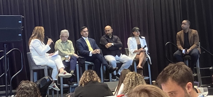 Luis Miranda Jr., second from left, spoke on a panel that also included Hispanic Federation CEO Frankie Miranda, DC 37 President Henry Garrido and La Brega y Fuerza founder Camille Rivera.