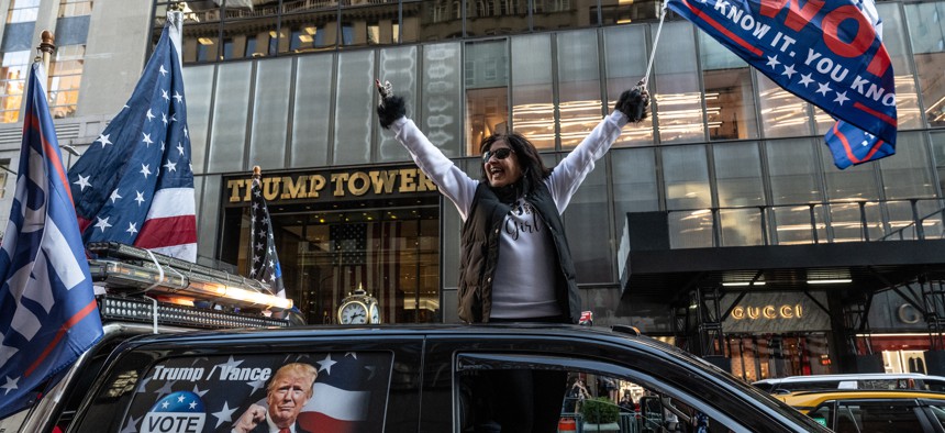 Trump supporters celebrate in Manhattan this week. 