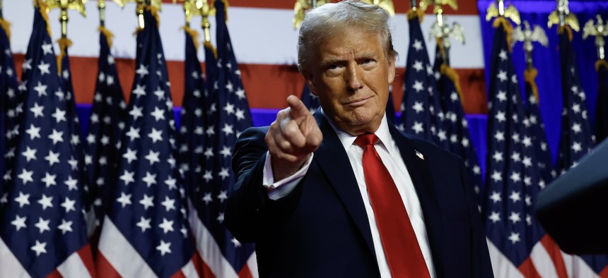 Donald Trump arrives to speak at the Palm Beach Convention Center in West Palm Beach, Florida on Wednesday.