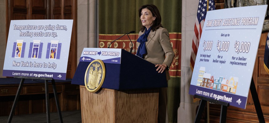 Gov. Kathy Hochul talked about home heating affordability after Democrats had a tough election on economic and inflation issues.